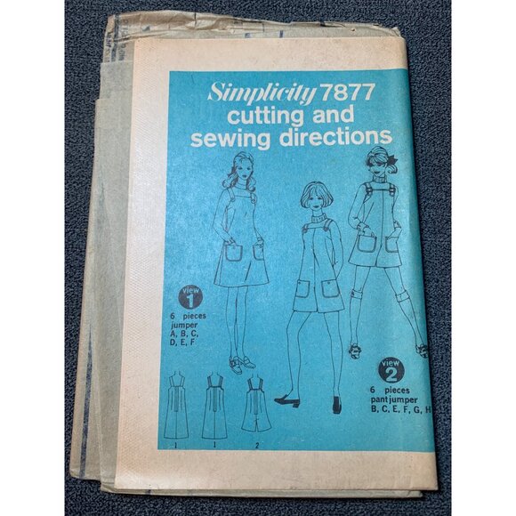 Simplicity 7877 Sewing Pattern Dress Jumper Pant Pockets Size 12 uncut 1970s - Picture 1 of 5